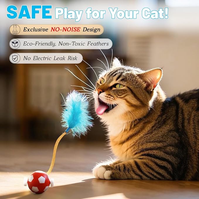 Interactive Cat Toys with Feather Snappy Tail for Bored Indoor Adults Cats, Safe Rolling Toys Ball with 3 Models, Automatic Cats Toy for Any Floor, Electric Moving Cat Enrichment Toy