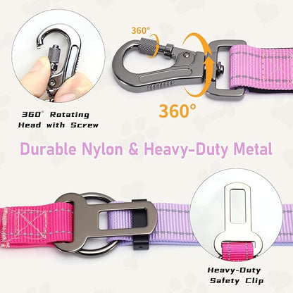 Hands Free Dual Handle Retractable Bungee Leash with Reflective Trim, Adjustable Waist Belt for Dog Walking, Running, Hiking - Durable Nylon Leash for Medium Large Dogs, Pink