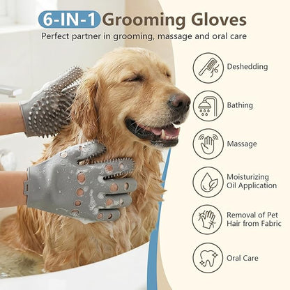 Pet Grooming Gloves for Cats & Dogs, Silicone Pet Hair Removal Glove for Bathing, Shedding & Massage, Gentle Cat & Dog Grooming Glove for Long & Short Hair Pets（Grey-Large）