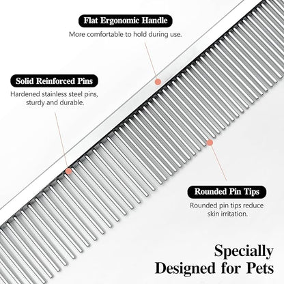 Professional Dual-Sided Fine & Coarse PET Grooming Comb with Antistatic Brass Handle and Rounded Teeth