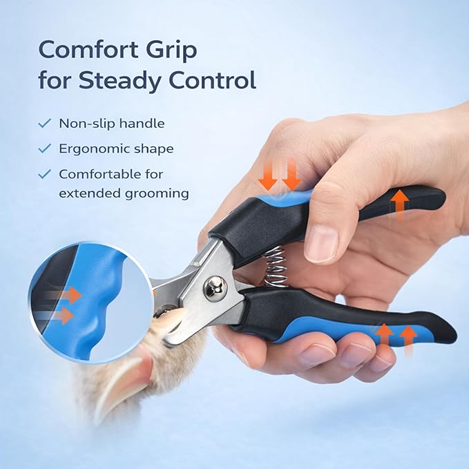 Dog & Cat Nail Clippers & Trimmers - Extra Sharp Dog Clippers with Stainless Steel Blades & Safety Guard to Avoid Overcutting - Ergonomic Cat Nail Clippers with Non-Slip Grip & Lock Feature