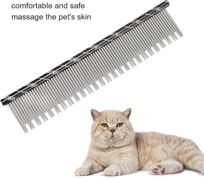 Pet Hair Removal Comb Reusable Comfortable Stainless Steel Comb for Cat Grooming Pet Hair Removal Comb Stainless Steel Pet Comb Open Knot Comb Grooming Comb (Black)