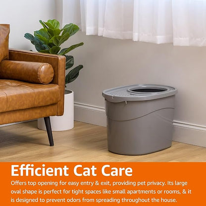 Amazon Basics Large Cat Litter Box with High Sides, Top Entry, Odor Control, Includes Scoop, 20.5 x 14.75 x 14.38 inches, Grey