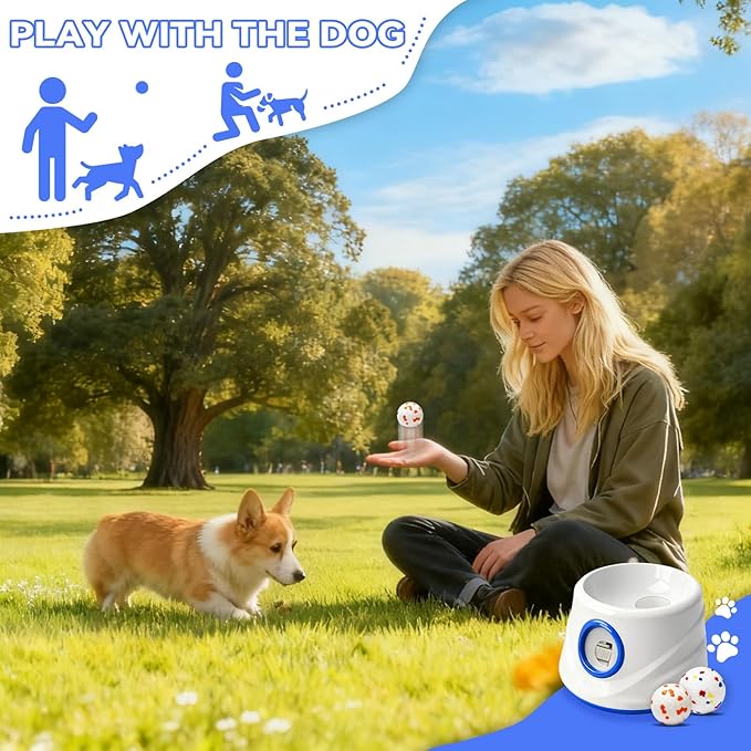 Automatic Ball Launcher for Dogs with 8 Balls - Adjustable Distance up to 50ft,Charger, Whistle & Storage Bag - Interactive Fetch Machine Toy for Indoor Outdoor Play, for Medium Large Breed Dogs