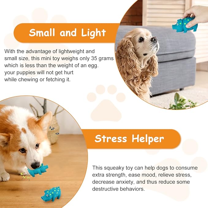 WishLotus Natural Latex Dog Squeaky Toy, Mini Pig-Shaped Dog Chew Toys for Teeth Cleaning, Puppy Chew Toy for Small Dogs to Relieve Stress and Reduce Boredom (Blue,s 1pc)