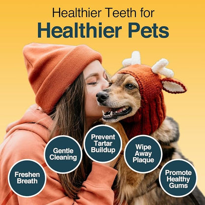 Pack of 90 Dog Teeth Cleaning Wipes - No-Rinse Dog Toothbrush & Effective Dog Dental Wipes (1.5 x 3.15 in)