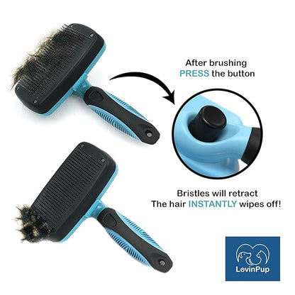Pet Slicker Brush - Self Cleaning Brush for Dogs & Cats w/Retractable Bristles for All Hair Types - Massaging Pins Remove Tangles & Mats Painlessly - Durable Grooming Tool for Dogs & Cats