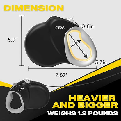 Fida Upgraded Retractable Dog Leash 30ft, Heavy Duty Pet Walking Leash for Medium/Large Breed up to 110 lbs, 360° Tangle-Free Long Retract Dog Lead, Soft Grip, One-Hand Brake, Black (Pack of 2)