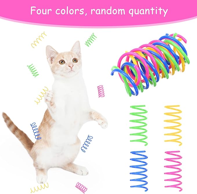 300 Pcs Cat Spring Toys, 4 Colors Plastic Spiral Interactive Coils for Indoor Cats, Swatting Biting Hunting Play for Kittens