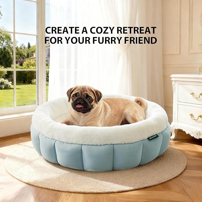 BALANCE Cat Beds for Indoor Cats, Washable Round Cat Bed, Cute Kitten Bed with Anti-Slip Bottom for Kitty and Puppy, 23 Inches, Dream Blue