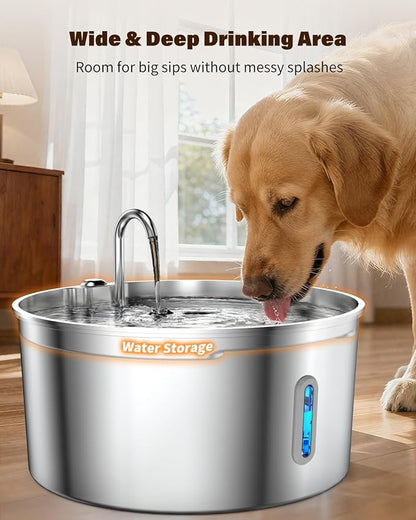 Dog Water Fountain for Large Dogs, 7L/236oz Stainless Steel Dog Water Bowl Dispenser, Automatic Pet Fountain with Ultra Quiet Pump, Large Drinking Area
