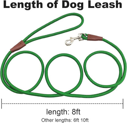 Small Dog Leash, 1/4" by 6/8/10 FT Lightweight Strong Nylon Rope Leash, Bright Classic Lead for Small Pets/Puppy (8ft, Dark Green)