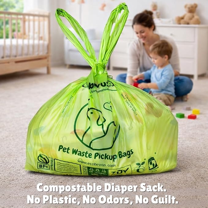 100% Compostable XL Pet Waste Bag (120 ct.) Plant-Based Biodegradable Cat Litter Poop Bags Doggy Poop Bags with Handles Compost Liners US BPI ASTM D6400 & OK Compost Home Certified (120 ct)