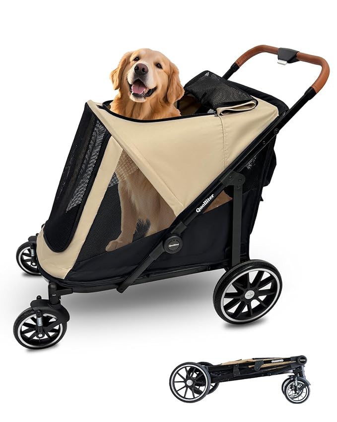 Dog Stroller for Large Dogs & Cats up to 130 lbs,Foldable Large Pet Stroller for 2 Dogs with Storage Pocket,Extra Large Heavy Duty,All Terrain Wagon Cart with Air Mesh