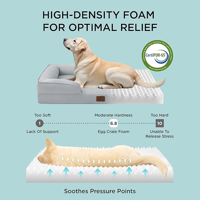 Bedsure L Plus Cooling Dog Bed for Large Dogs - Orthopedic Dog Cat Cooling Bed Washable, Big Comfort Dogs Couch Sofa with Waterproof Removable Cover, Pet Bed with Nonskid Bottom, Cooling Grey, 38"