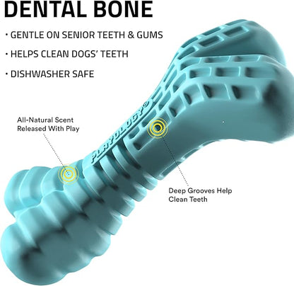 Playology Dog Toys | Dental Chew Bone Gentle on Gums | Jumbo Peanut Butter Scented Toy - Easy to Clean and Made from Non Toxic Materials