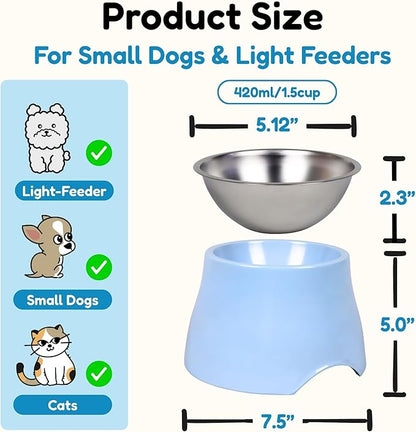 Elevated Spaniel Dog Bowl, Melamine Raised Dog Food Bowl for Long-Eared Dogs, Raised Dog Bowls for Small & Medium Dogs, Stainless Steel Inner Bowl, Non-Slip Base (Light Blue, M (420 ML / 1.5 Cups))