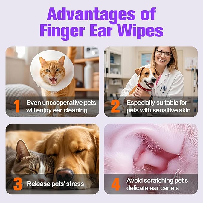 Dog Ear Wipes,Gently Remove Ear Wax & Dirt,Relieve Ear Itching Fresh Coconut Scent, All Natural Ingredients Dog Ear Cleaning Wipes - 50 Count