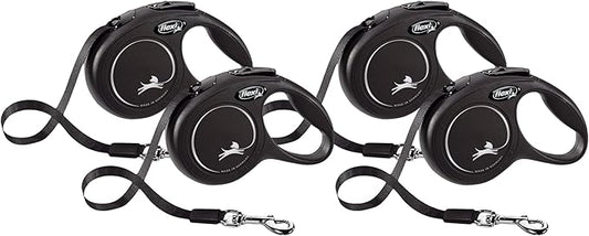 Flexi New Classic Retractable Dog Leash (Tape), 10 ft, Extra Small, Black (Pack of 4)