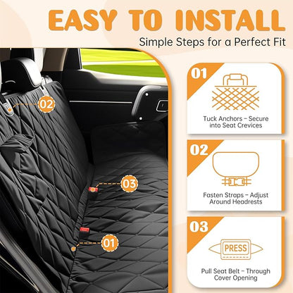 Dog Car Seat Cover for Back Seat 100% Waterproof, Long-Lasting and Soft Nonslip Backseat Dog Cover for Cars, SUVs and Trucks, 600D Oxford Fabric, Black, Standard (54" W x 59" L)
