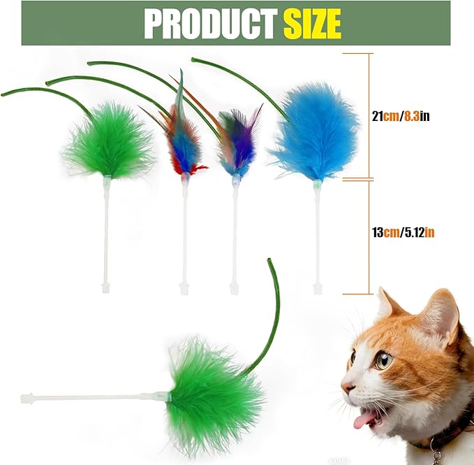 6 Pcs Cat Feather Toys Replacement Compatible with P43, 3 Colors Cat Toy Wand Refills, Cat Toy Feathers Refill, Interactive Cat Teaser Wand Attachments, Only Accessories