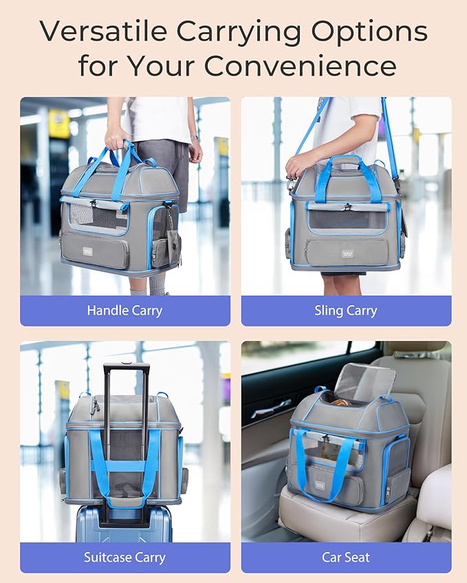 Expandable Cat Dog Carrier: NOBLE DUCK Soft-Sided Pet Carrier Airline Approved Large Small Medium Collapsible Portable Travel Up to 25 Lbs Black