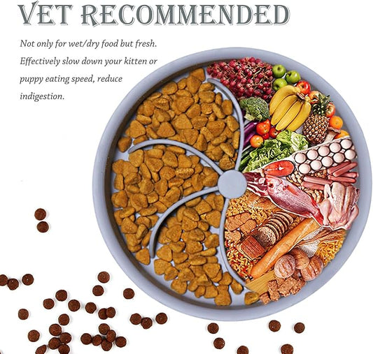 Slow Feed Dog Bowl & Cat Bowl (10 oz, Grey, Modern Silicone, Promotes Healthy Eating, Large Dogs & Cats, Multiple Pets)