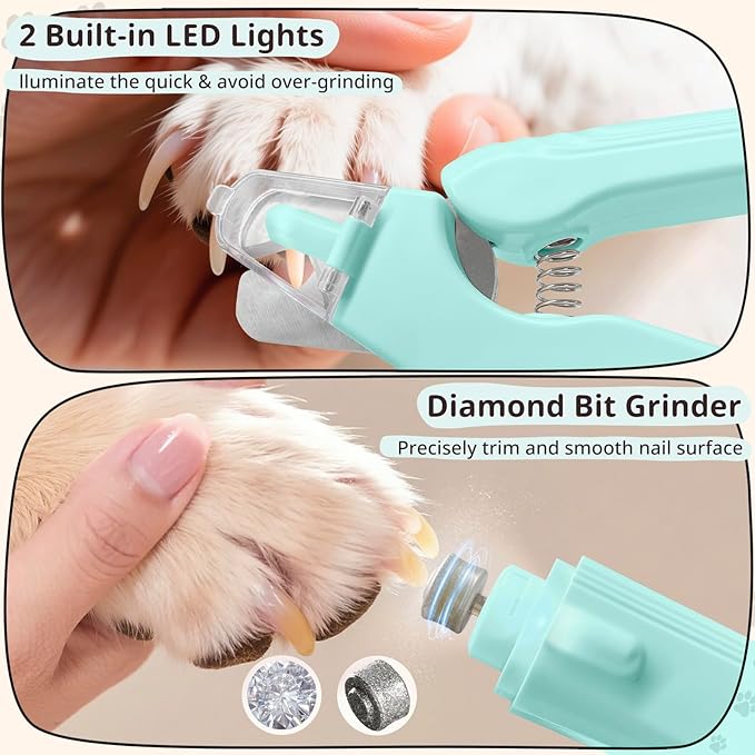 2-in-1 Dog Nail Trimmers & Dog Nail Grinder, Dog Nail Clippers with 2 LED Lights & Safety Guard, USB Rechargeable, Multiple Grinding Methods for Small, Medium, and Large Dogs & Cats (Green)