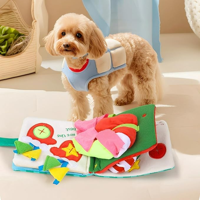 Dog Toy Snuffle Sound Book Series Lunch Space Christmas Goodnight Birthday Scout Themes 3D Puppy Decor Cover Puzzle Toy Dog Accessories for Mental Stimulation & Slow Feeding (Xmas)