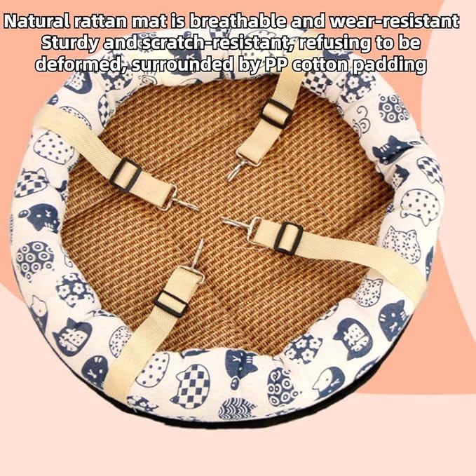 Hanging Cat Bed with Rattan Mat and Cotton Pad Cat Swing Hammock for Cage Kitten Cage Pet Hammock Ferret Bed Desk Accessories Indoor Hanging Bed Kitten Puppy Rabbit Bunny (Round-Pink,Small)
