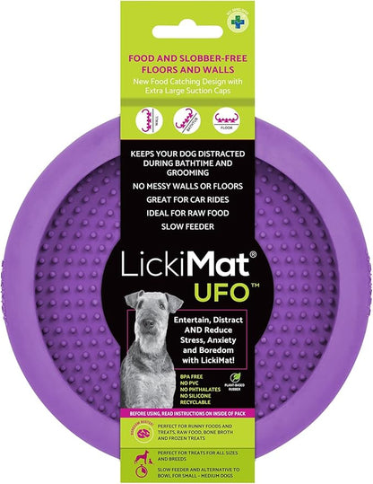 LickiMat UFO Purple - Perfect Bathing and Shower Ditractor. Natural Rubber LickiMat with Soother Nubs. runny Treats. Unique Food and Dribble Catcher Design. Suitable for All Flat Surfaces.