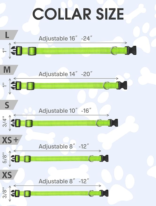 FunTags Reflective Dog Collar, Sturdy Nylon Collars for Large Girl and Boy Dogs, Adjustable Dog Collar with Quick Release Buckle, Green