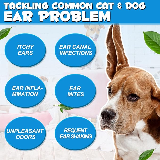 Redshine Ear Drops for Cats & Dogs-Dog Ear Infection Medication-Ear Mites Treatment-Dog Yeast Soothing Cleansing with 1% Hydrocortisone-Clean Pet Earwax-Mild and Effective (60ml)