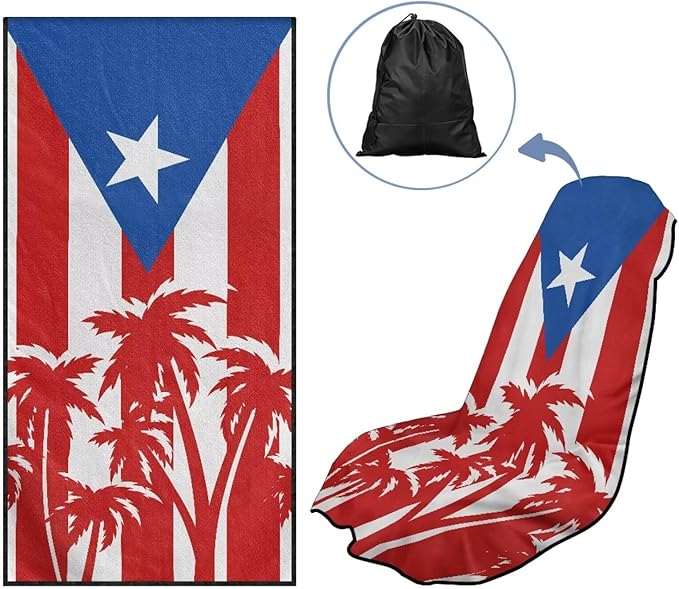 SEANATIVE Puerto Rico Flag Towel Seat Covers for Cars - Quick-Dry Sweat Towels for Gym, Hiking & Beach with Anti-Scratch Design (Machine Washable, Universal Fit)