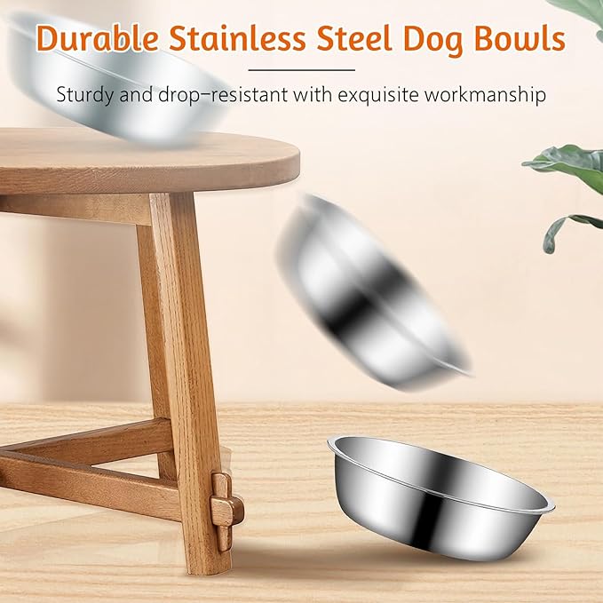kathson 6 PCS Stainless Steel Dog Bowls, Replacement Metal Pet Puppy Food Water Bowl Set Suit for Indoor, Travel, Kennel, Dog Feeding Dishes for Small, Medium, Large Dogs, Dishwasher Safe (6.9 Inch)