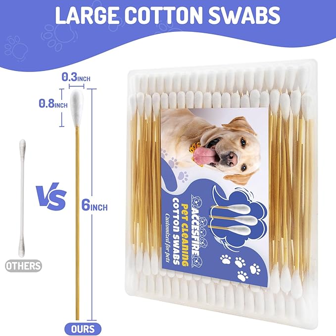 100PCS Large Cotton Swabs in Storage Box, 6 Inch Dog Ear Swabs with Bamboo Handle for Dogs - Soft Cotton, Gentle and Lint-Free, Specially Designed for Dogs, (Large)