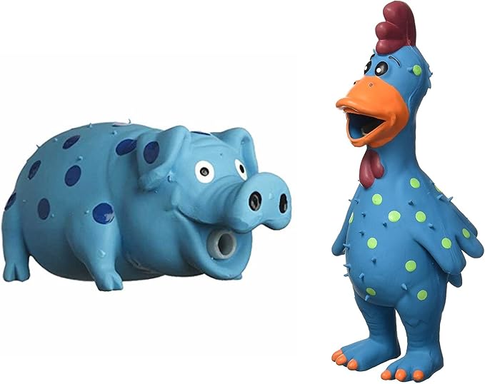 Multipet Latex Grunting Toy Bundle Color:Goblet Pig and Globken Chicken