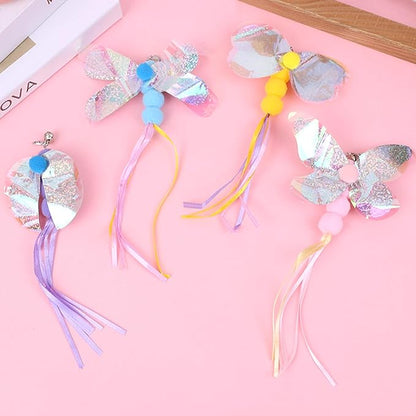 Cat Toy Refill, 4 Pack Butterfly Toy with Tassel and Bell for Cat Wand Toy Accessories Cat Toy Attachment Replacements, 5.51” Realistic Size Butterfly Toy for Bored Indoor Adult Cat Play