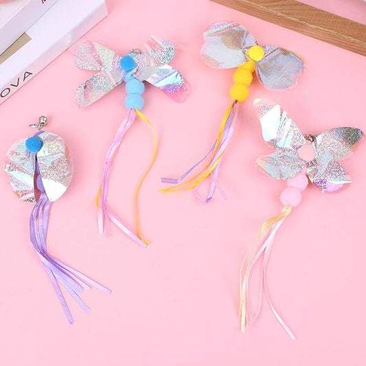 Cat Toy Refill, 4 Pack Butterfly Toy with Tassel and Bell for Cat Wand Toy Accessories Cat Toy Attachment Replacements, 5.51” Realistic Size Butterfly Toy for Bored Indoor Adult Cat Play