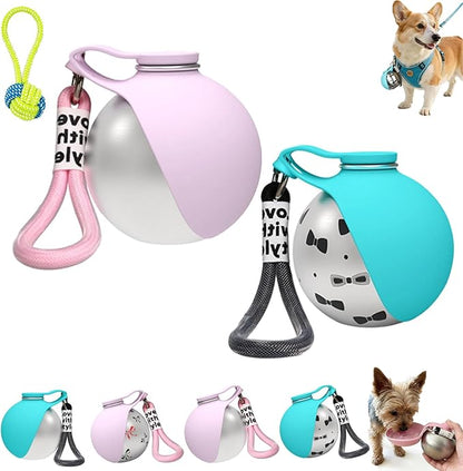 Foldable Pet Water Bottle for Travel, 2 in 1 Portable Dog Water Bottle, 304 Stainless Steel Compact Dog Drinking Bottles Leak Proof & Silicone Bowl for Walking Hiking (2PCS,H)