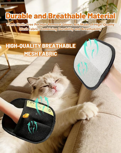 2PCS Hair Removal Glove, Pet Hair Removal Tool, Reusable Removal Tool for Couch, Furniture, Carpet, Car Seat, Cat Grooming Tools