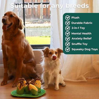 Squeaky Dog Toys for Snuffle Plush Stuffed Puppy Toy Treat Hide for Large, Medium, Small Dogs and Puppies Slow Feeder, Machine Washable, Toys for Dogs to Keep Them Busy, Corn Maze