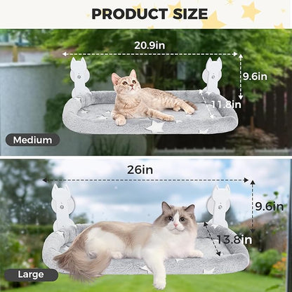 Homimp Cat Window Perch,Cordless Cat Window Hammock for Wall with 4 Strong Suction Cups,Solid Metal Frame and Two Replaceable Covers,Foldable Cats Bed for Large Cats and Kittens,Indoor Pet Seat,Grey L