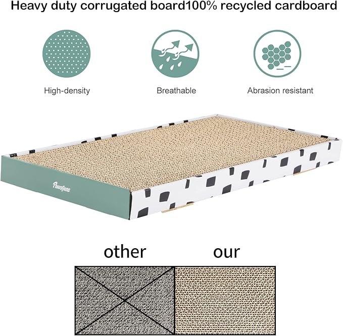 PAWSFANS Cat Scratcher Cardboard Scratch Pad with Box,Durable Corrugate Scratching Board Kitty Sofa Lounge Bed Reversible Catnip Included for Indoor Cats,Large (Box, 3pcs)