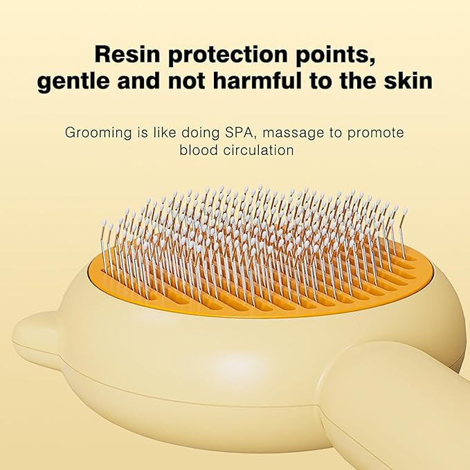 Cat Brush for Shedding, Self-Cleaning Hair Brush with Release Button for Indoor Cats, Soft Silicone Grooming Comb for Long and Short Haired Cats, Cute & Effective Pet Hair Remover Tool, Yellow