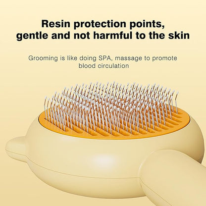 Cat Brush for Shedding, Self-Cleaning Hair Brush with Release Button for Indoor Cats, Soft Silicone Grooming Comb for Long and Short Haired Cats, Cute & Effective Pet Hair Remover Tool, Yellow