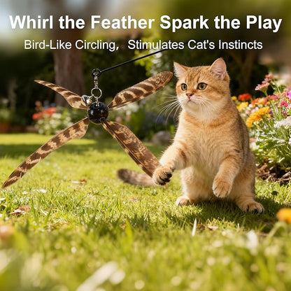 Cat Wand Toys Interactive for Indoor Cats, 4PC 4-Blade Feather Propeller Refills (Wild-Style Brown)