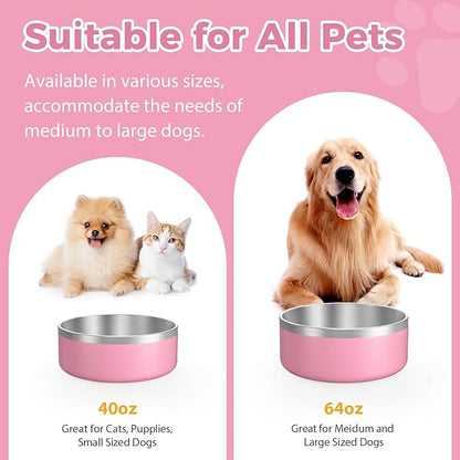 LIANLAI Stainless Steel Dog Bowls, Rust-Resistant Pet Bowls, Non Slip Dog Water Bowl, Versatile Feeding Bowls(Pink，40 oz)
