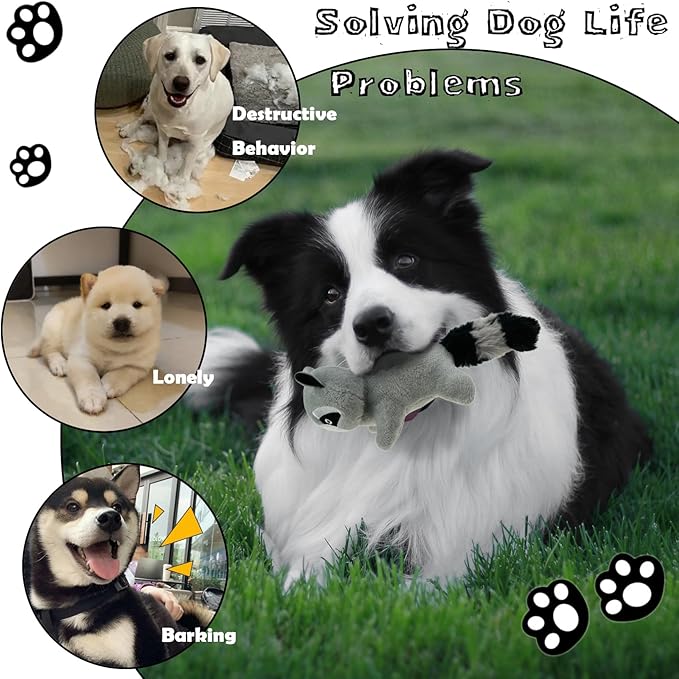 Raccoon Plush Dog Toy Squeaky Toy, Interactive Hide and Seek Replacement Dog Toys for Small & Medium Dogs (3Pcs Squeaky Raccoon)