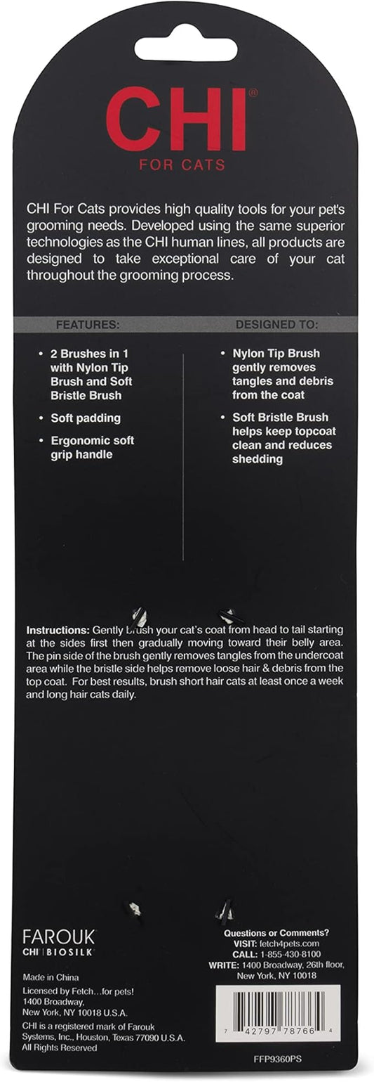 CHI for Cats 2-in-1 Grooming Tool: Double-Sided Bristle & Pin Brush for All Cats | Ergonomic Handle and Padded Bristles